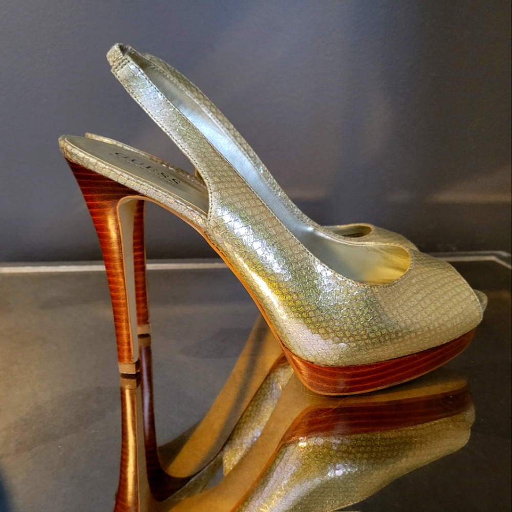 Guess Gold Platform Slingback Pumps
